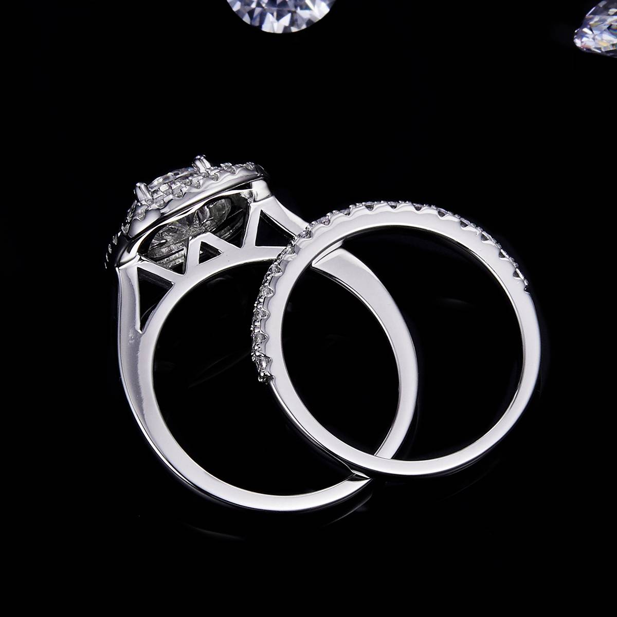 Luxury Square Bag Women's Ring S925 Silver Plated Platinum Primary and Secondary Set Ring Stacked Customized Main Stone Moissanite  1.0ct/Secondary Stone High Carbon Diamond