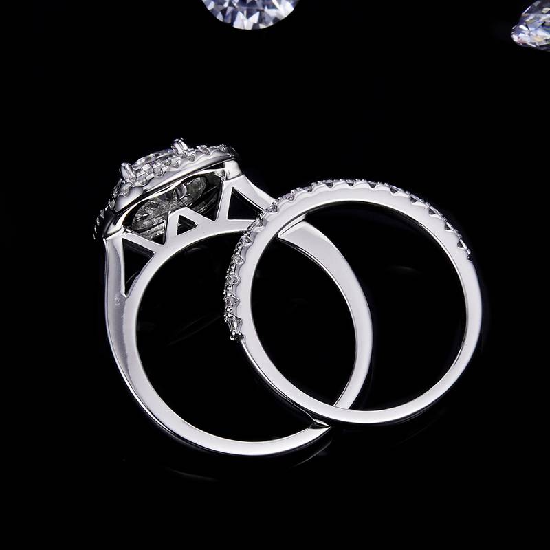 豪华方包女戒S925银镀白金主副套戒叠戴定制主石莫桑钻1.0ct/副石高碳钻