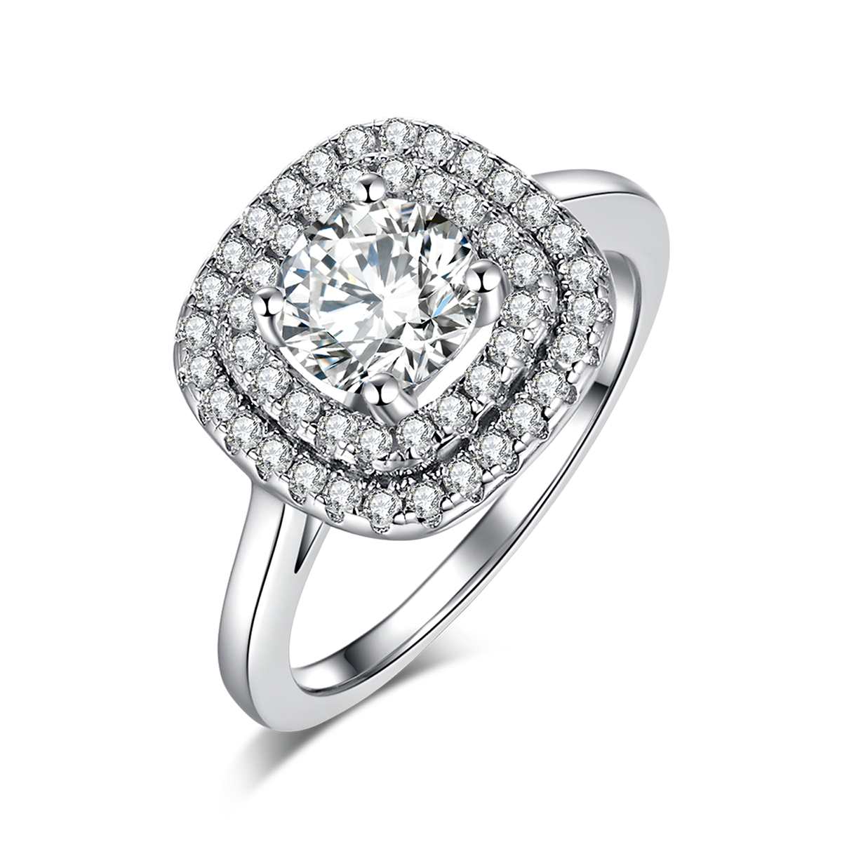 Luxury Square Bag Women's Ring S925 Silver Plated Platinum Primary and Secondary Set Ring Stacked Customized Main Stone Moissanite  1.0ct/Secondary Stone High Carbon Diamond