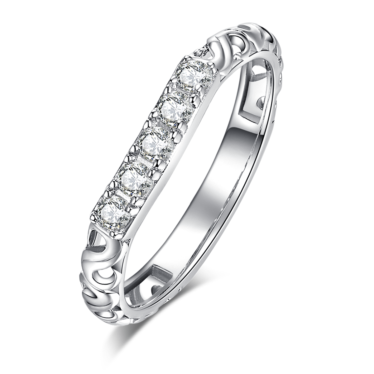三生三世奢华女戒S925银镀白金主副套戒叠戴定制主石莫桑钻1.0ct/副石高碳钻