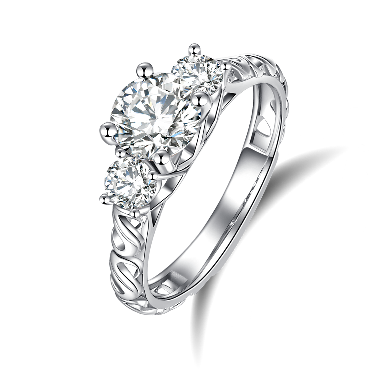 三生三世奢华女戒S925银镀白金主副套戒叠戴定制主石莫桑钻1.0ct/副石高碳钻