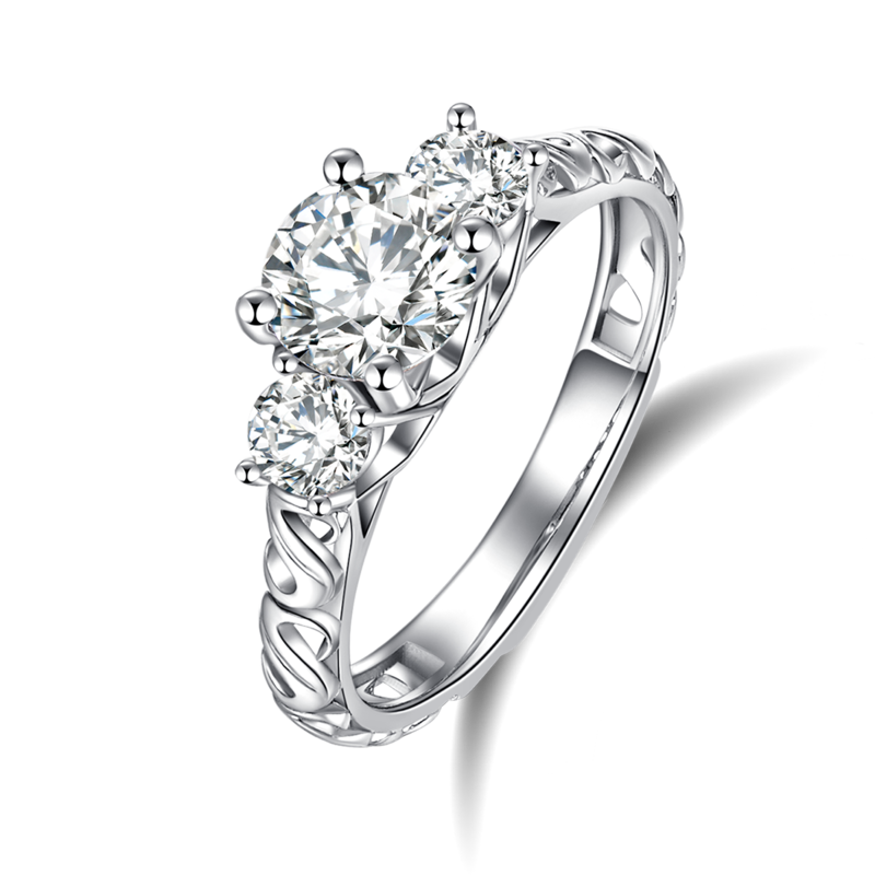 三生三世奢华女戒S925银镀白金主副套戒叠戴定制主石莫桑钻1.0ct/副石高碳钻
