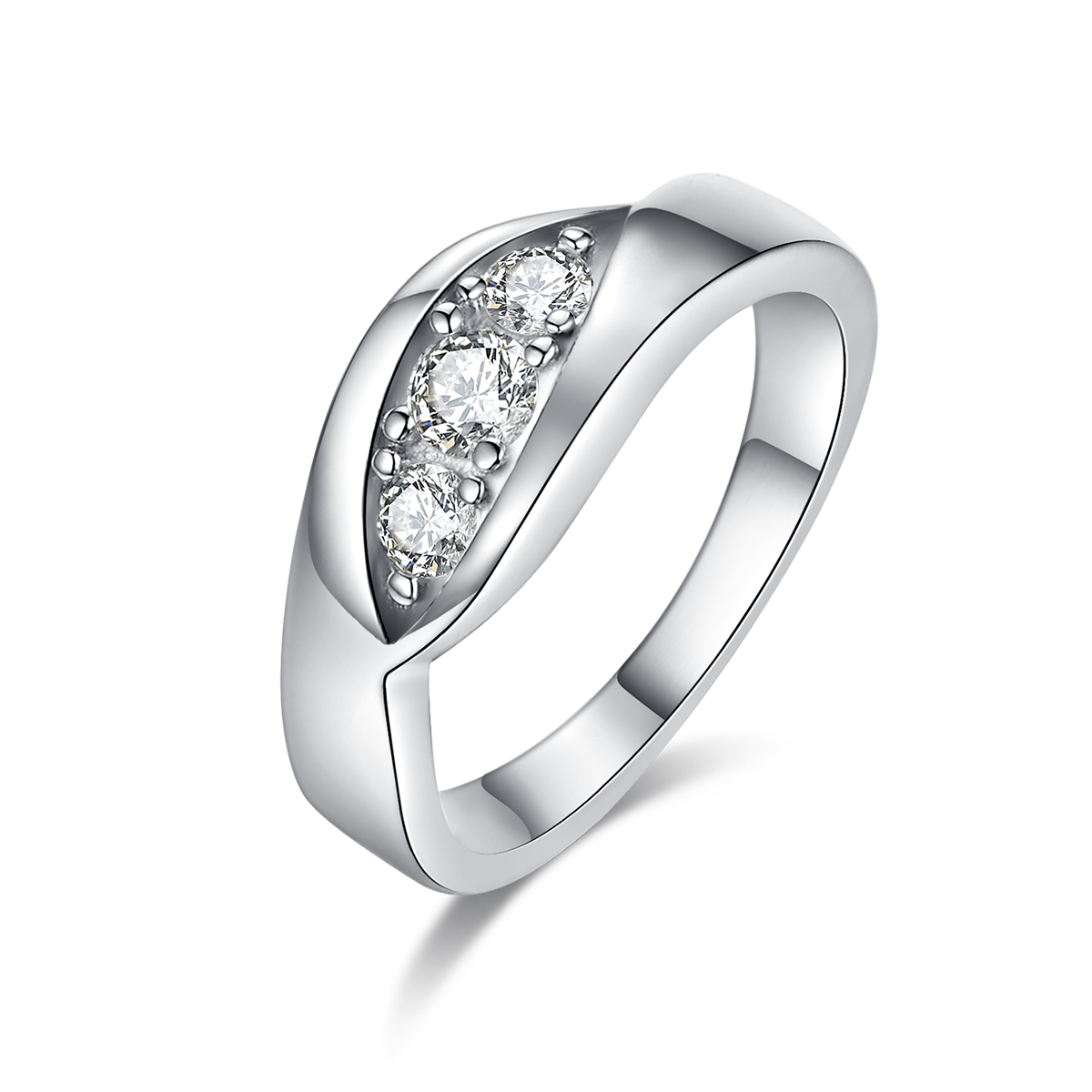 莫比乌斯环女戒S925银镀白金定制主石莫桑钻1.0ct/副石高碳钻