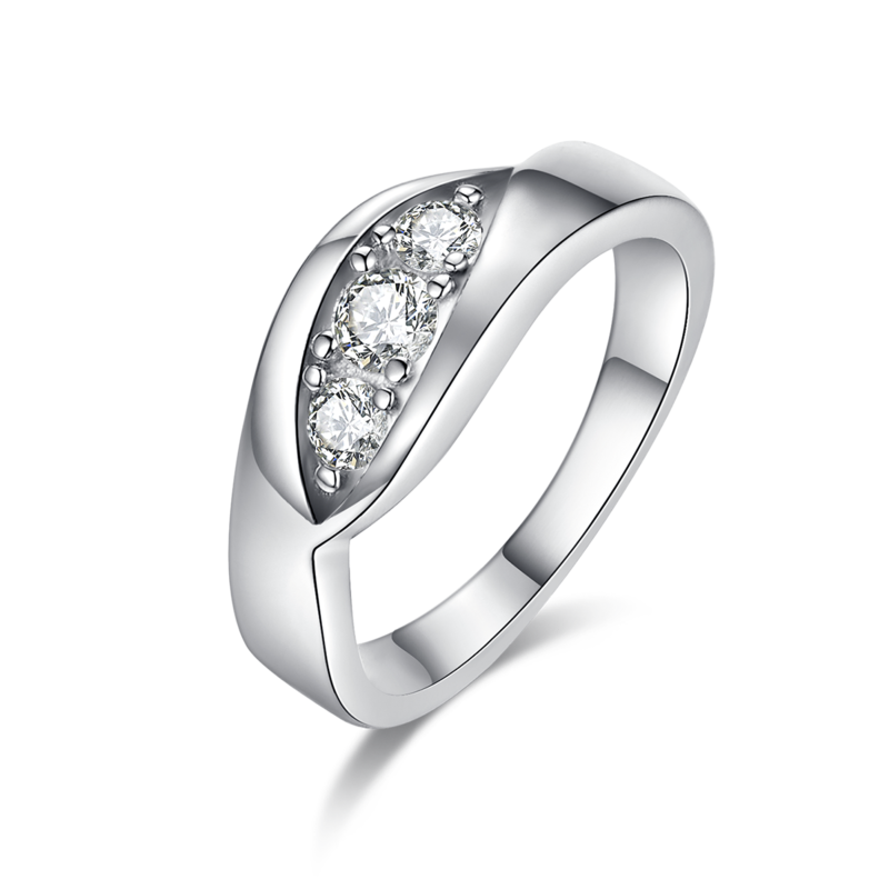 莫比乌斯环女戒S925银镀白金定制主石莫桑钻1.0ct/副石高碳钻