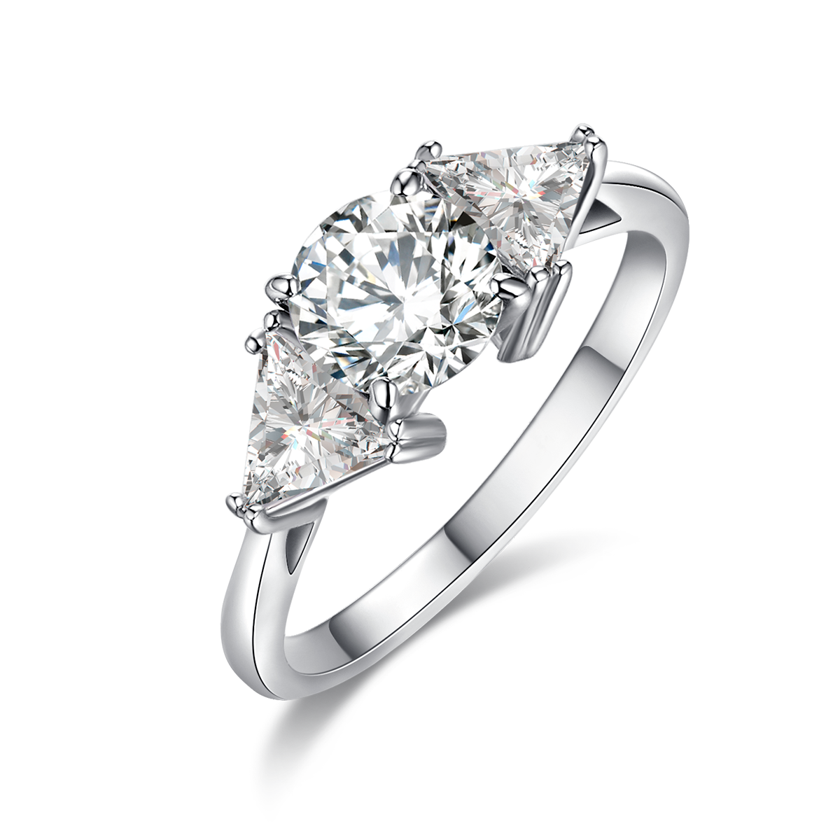 轻奢高级感三石女戒S925银镀白金定制主石莫桑钻1.0ct/副石高碳钻