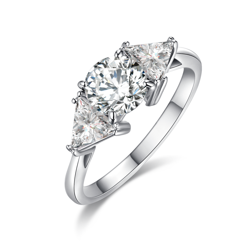 轻奢高级感三石女戒S925银镀白金定制主石莫桑钻1.0ct/副石高碳钻
