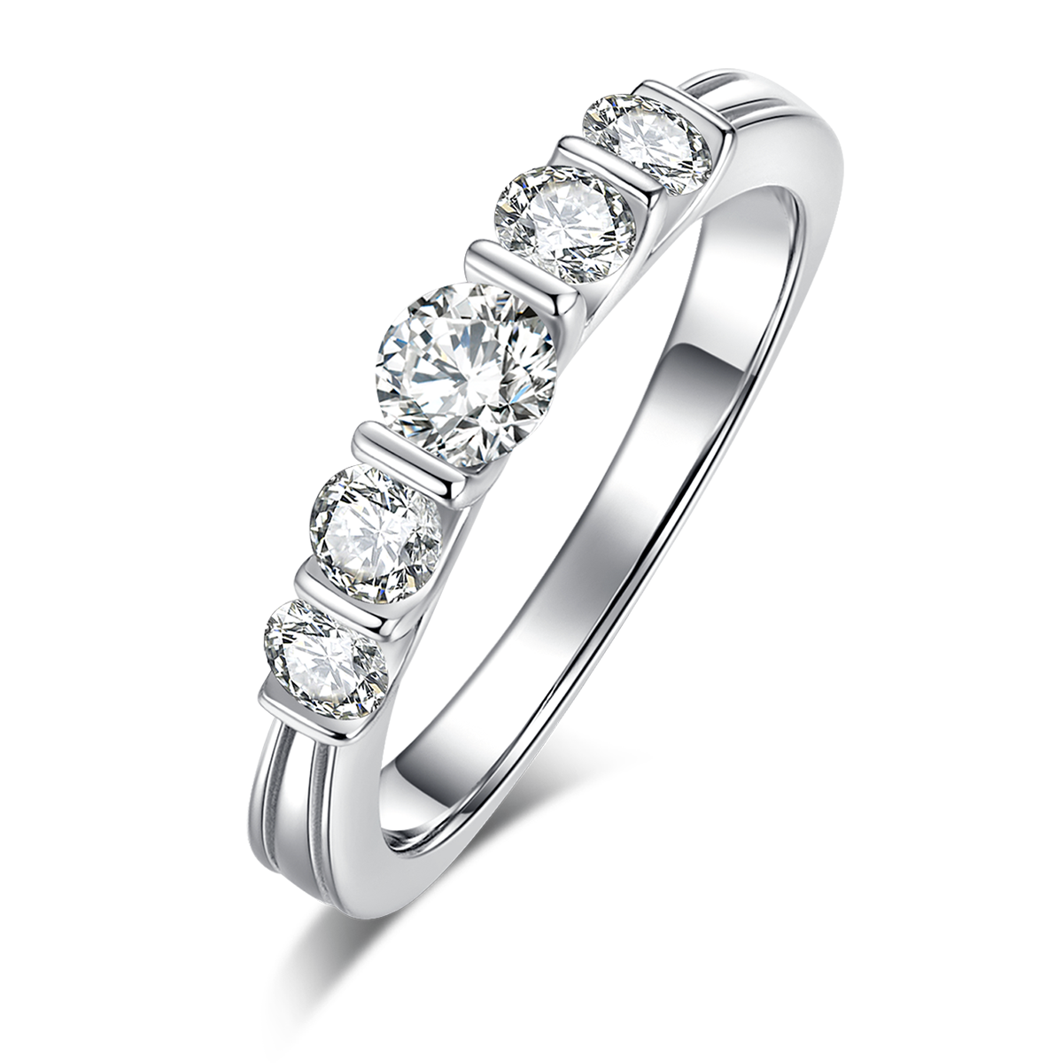 简约时尚满钻女戒S925银镀白金主副套戒叠戴定制主石莫桑钻1.0ct/副石高碳钻