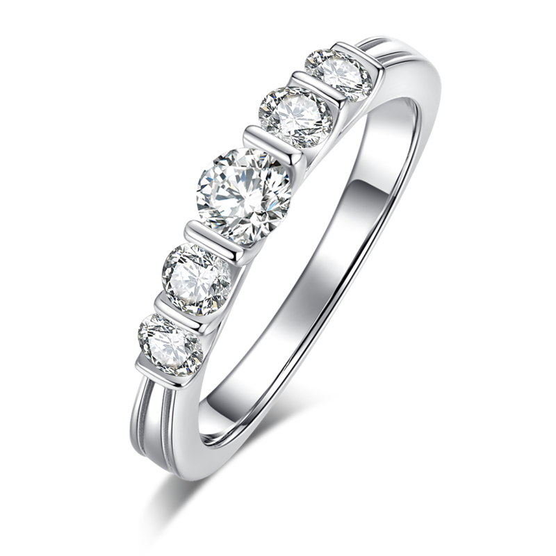 Simple and fashionable full diamond women's ring S925 silver plated platinum main and secondary sets, stacked and customized main stone moissanite diamond 1.0ct/secondary stone high carbon diamond