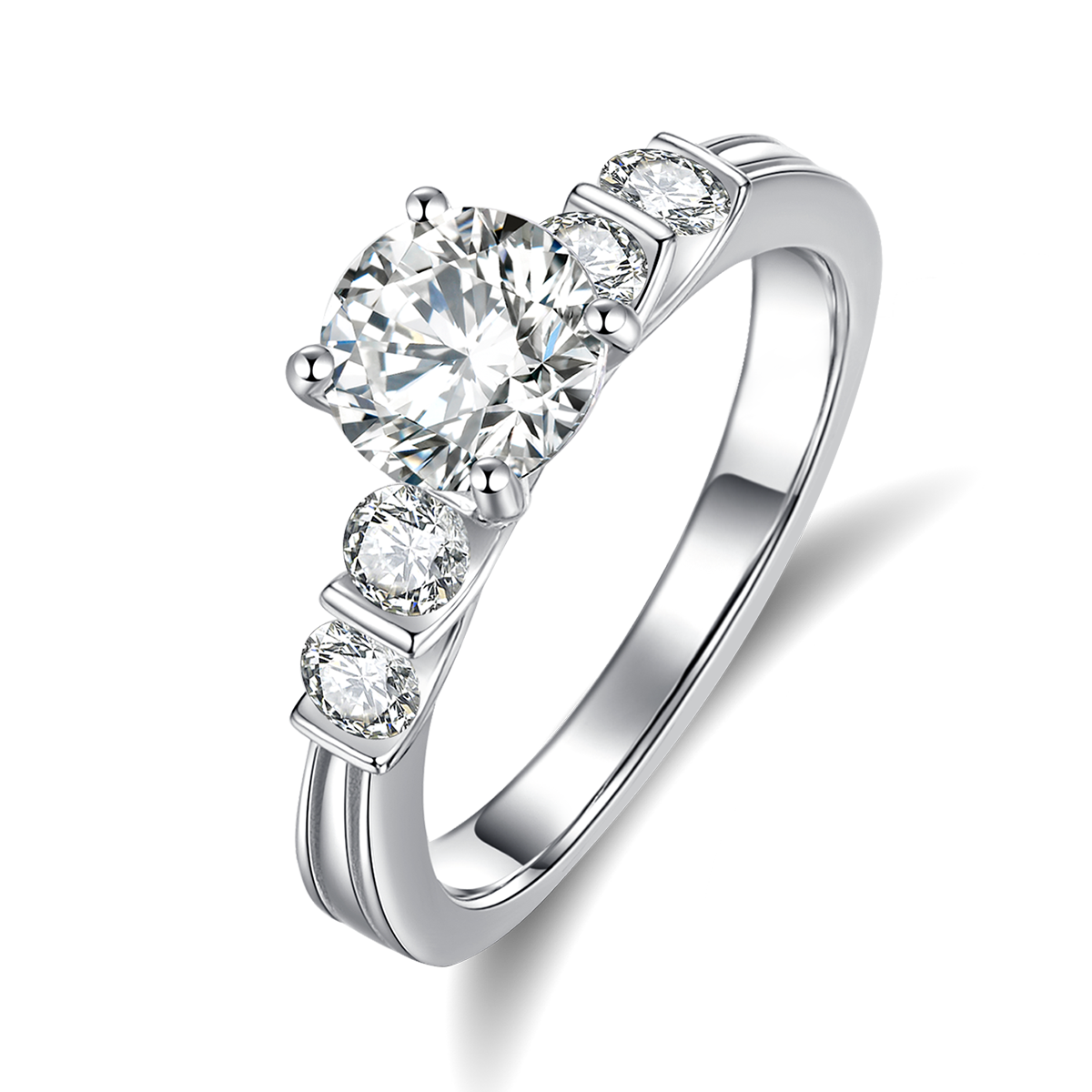 简约时尚满钻女戒S925银镀白金主副套戒叠戴定制主石莫桑钻1.0ct/副石高碳钻