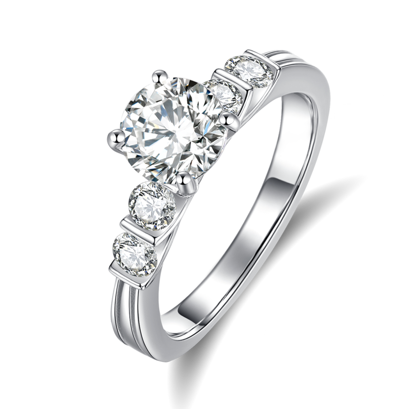 Simple and fashionable full diamond women's ring S925 silver plated platinum main and secondary sets, stacked and customized main stone moissanite diamond 1.0ct/secondary stone high carbon diamond