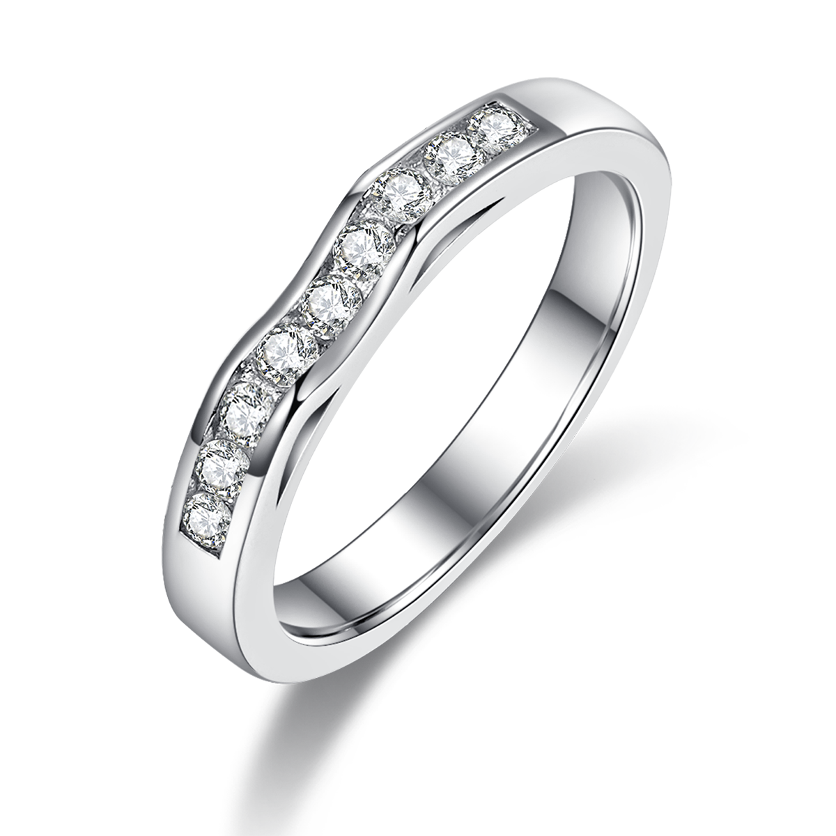 Light Luxury Four Claw Women's Ring S925 Silver Plated Platinum Primary and Secondary Set Ring Stacked Customized Main Stone Moissanite  1.0ct/Secondary Stone High Carbon Diamond