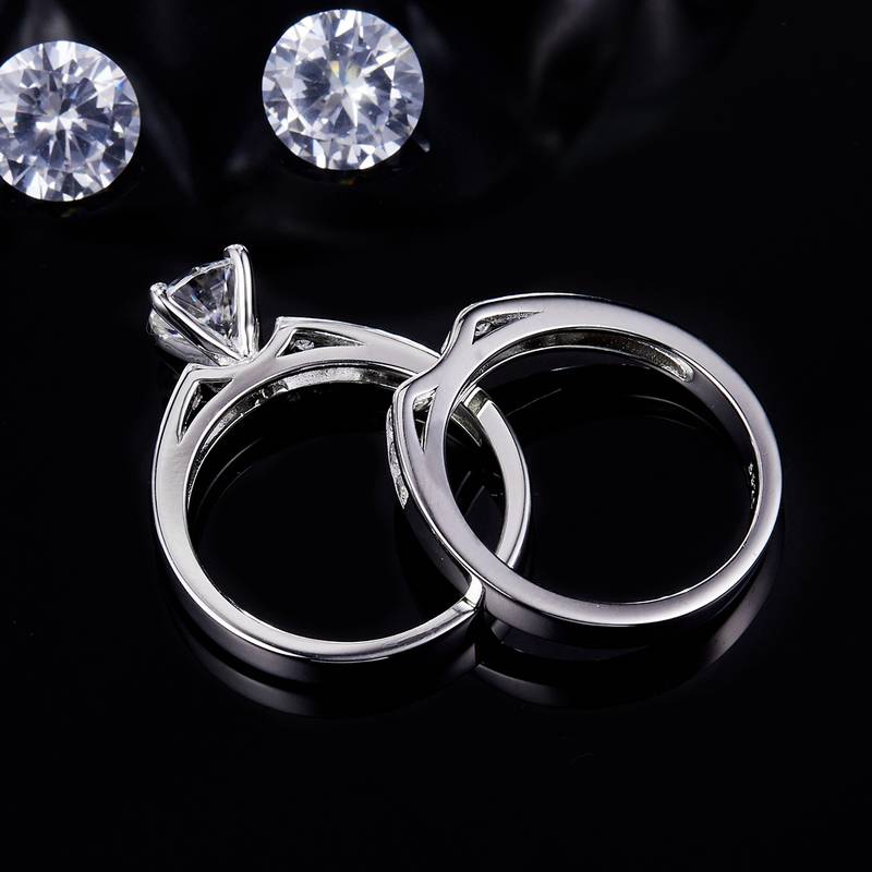 Light Luxury Four Claw Women's Ring S925 Silver Plated Platinum Primary and Secondary Set Ring Stacked Customized Main Stone Moissanite Diamond 1.0ct/Secondary Stone High Carbon Diamond