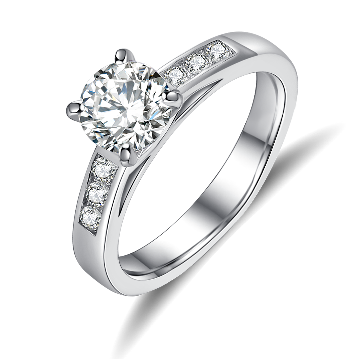 Light Luxury Four Claw Women's Ring S925 Silver Plated Platinum Primary and Secondary Set Ring Stacked Customized Main Stone Moissanite  1.0ct/Secondary Stone High Carbon Diamond