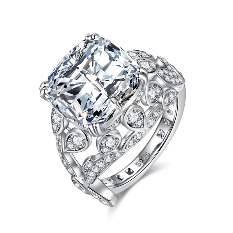 Hollow pattern luxury inlaid women's ring S925 silver plated white gold customized main stone moissanit diamond 9.0ct/secondary stone high carbon diamond