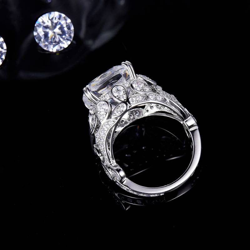 Hollow pattern luxury inlaid women's ring S925 silver plated white gold customized main stone moissanit diamond 9.0ct/secondary stone high carbon diamond