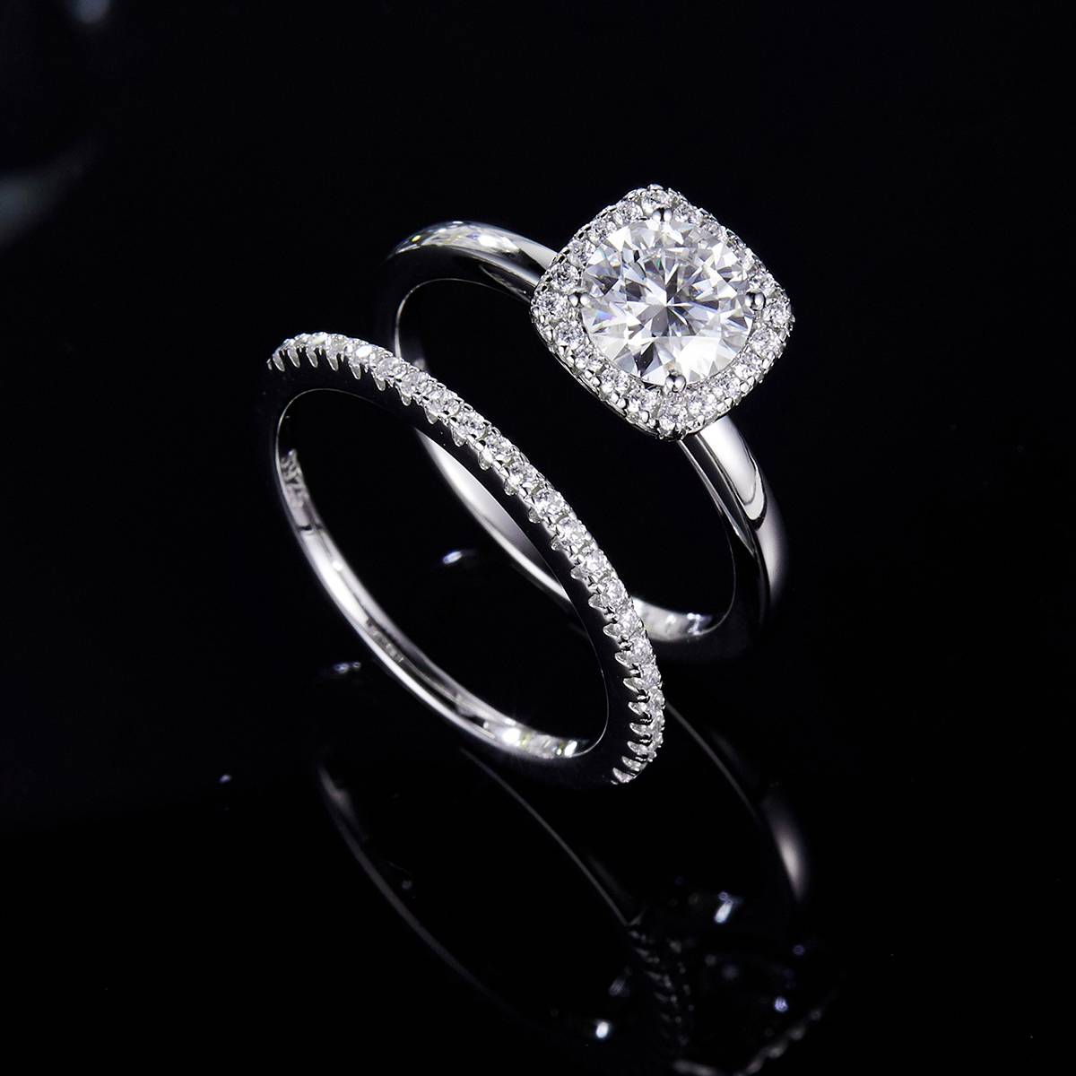 Classic Square Bag Women's Ring S925 Silver Plated Platinum Primary and Secondary Set Ring Stacking Customized Main Stone Moissanite  1.0ct/Secondary Stone High Carbon Diamond