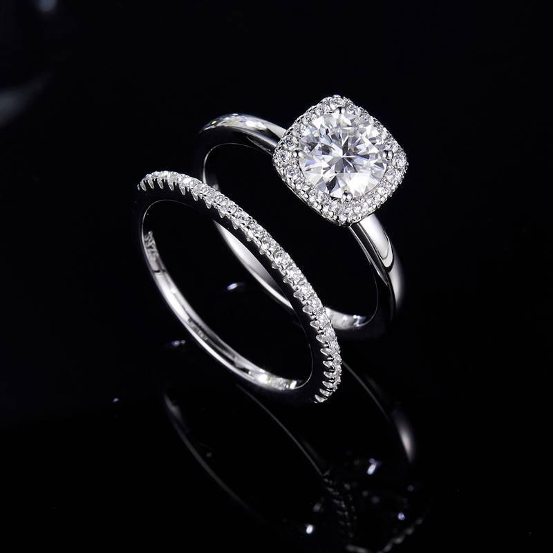Classic Square Bag Women's Ring S925 Silver Plated Platinum Primary and Secondary Set Ring Stacking Customized Main Stone Moissanite Diamond 1.0ct/Secondary Stone High Carbon Diamond