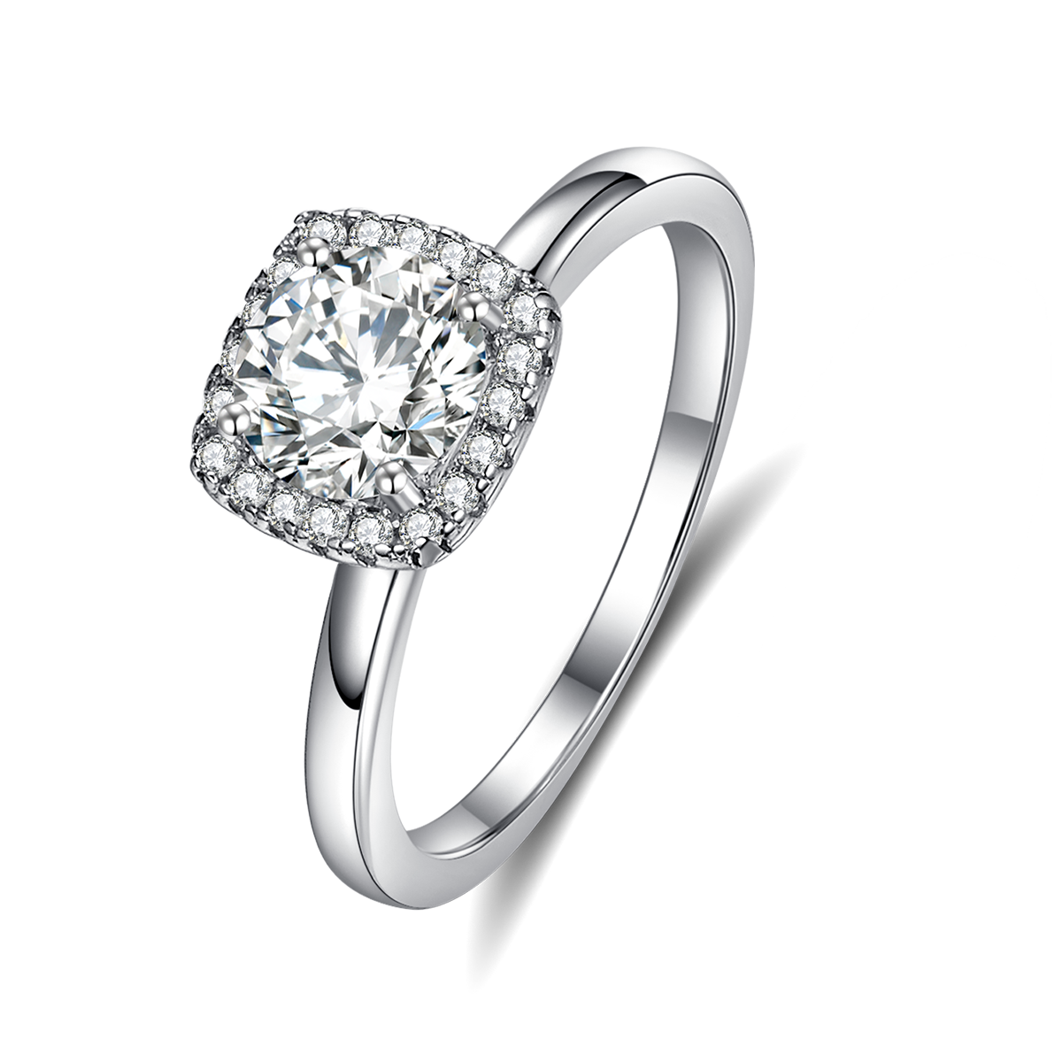 Classic Square Bag Women's Ring S925 Silver Plated Platinum Primary and Secondary Set Ring Stacking Customized Main Stone Moissanite  1.0ct/Secondary Stone High Carbon Diamond
