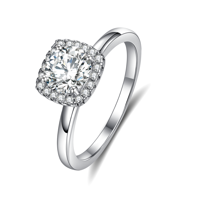 Classic Square Bag Women's Ring S925 Silver Plated Platinum Primary and Secondary Set Ring Stacking Customized Main Stone Moissanite Diamond 1.0ct/Secondary Stone High Carbon Diamond