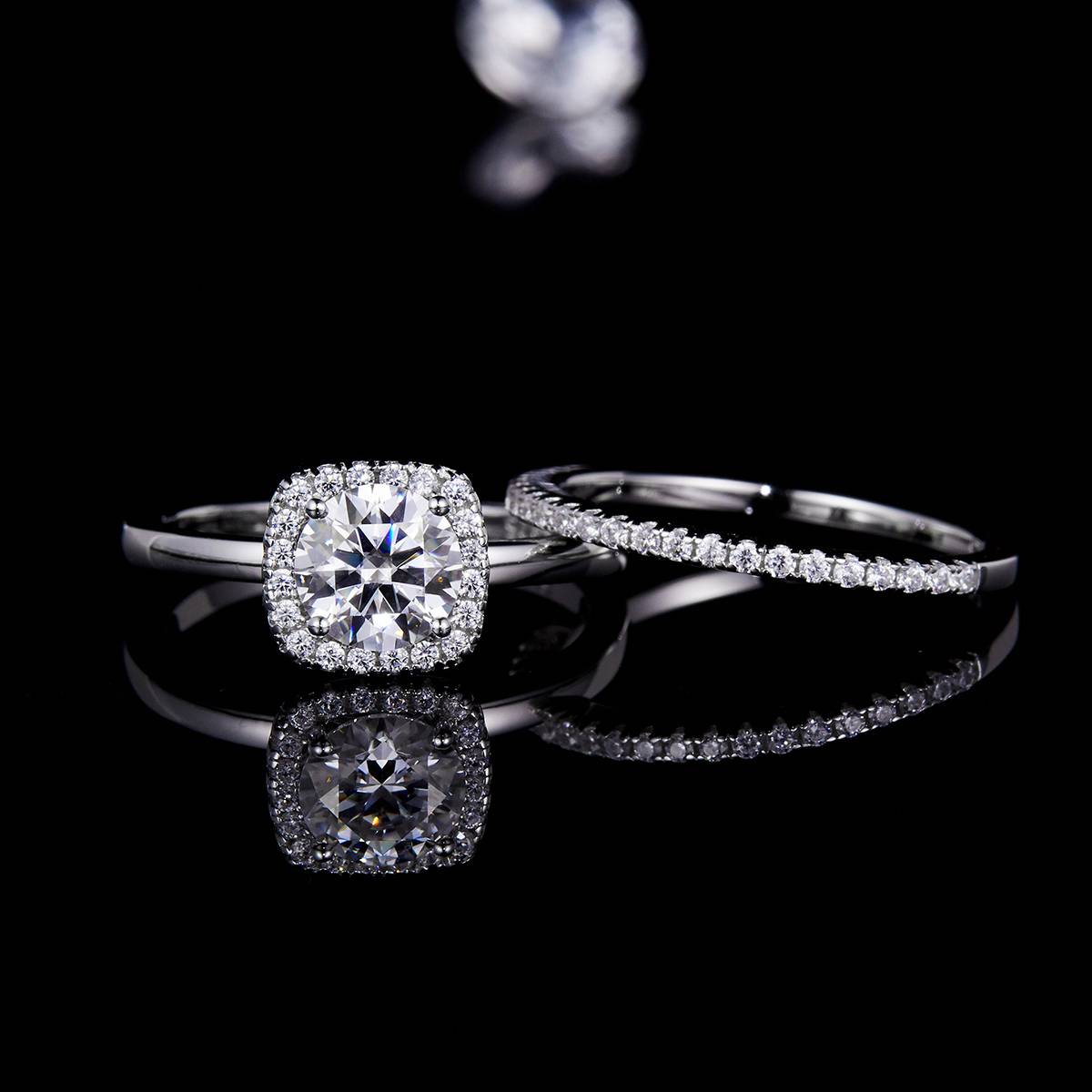 Classic Square Bag Women's Ring S925 Silver Plated Platinum Primary and Secondary Set Ring Stacking Customized Main Stone Moissanite  1.0ct/Secondary Stone High Carbon Diamond