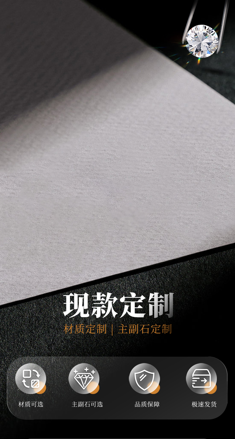 经典方包女戒S925银镀白金主副套戒叠戴定制主石莫桑钻1.0ct/副石高碳钻 - 1