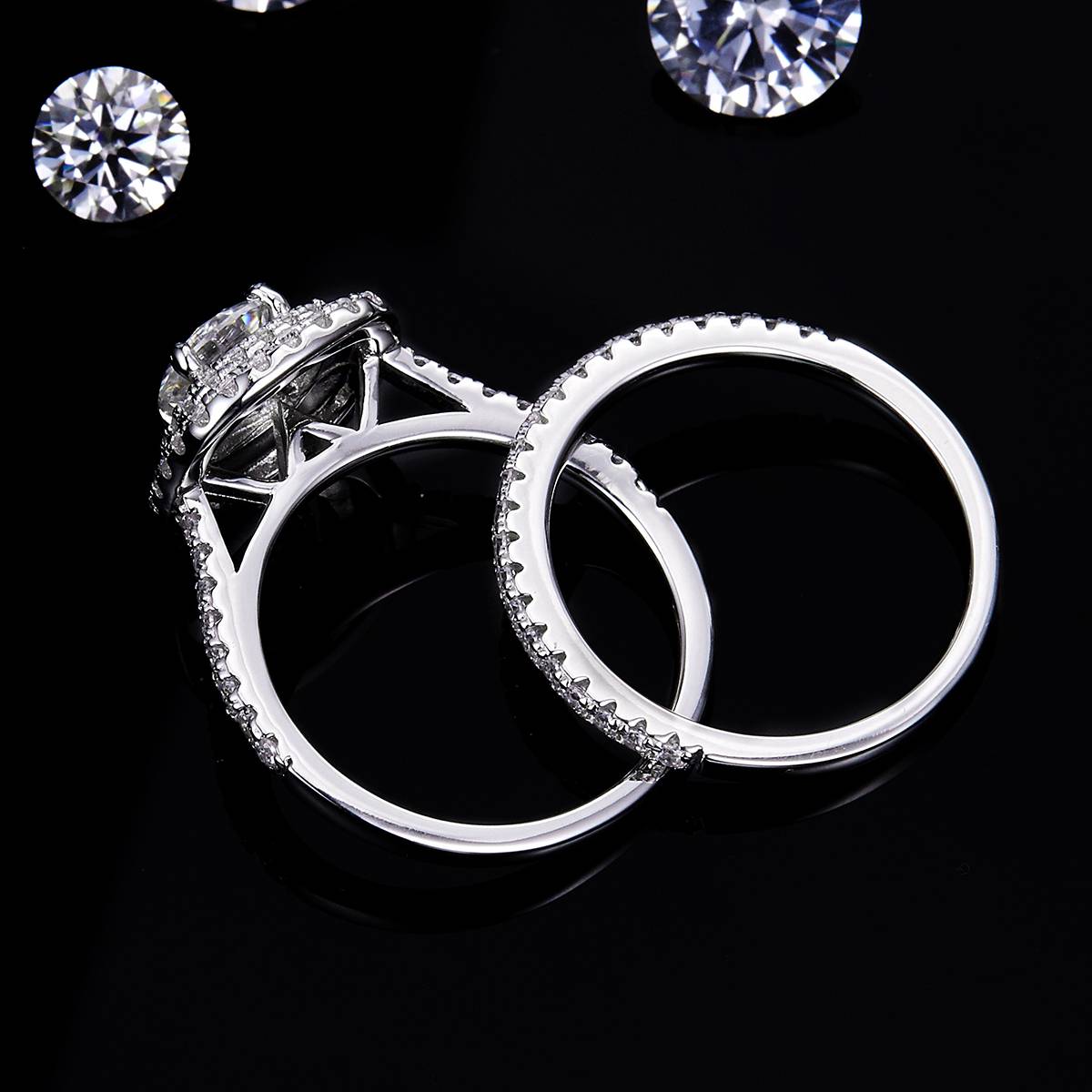 Fashion Luxury Round Bag Women's Ring S925 Silver Plated Platinum Primary and Secondary Set Ring Stacking Customized Main Stone Moissanite  1.0ct/Secondary Stone High Carbon Diamond