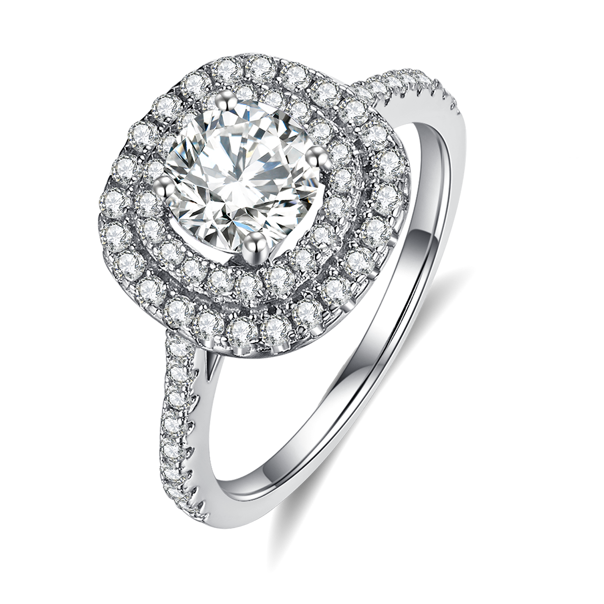 Fashion Luxury Round Bag Women's Ring S925 Silver Plated Platinum Primary and Secondary Set Ring Stacking Customized Main Stone Moissanite  1.0ct/Secondary Stone High Carbon Diamond