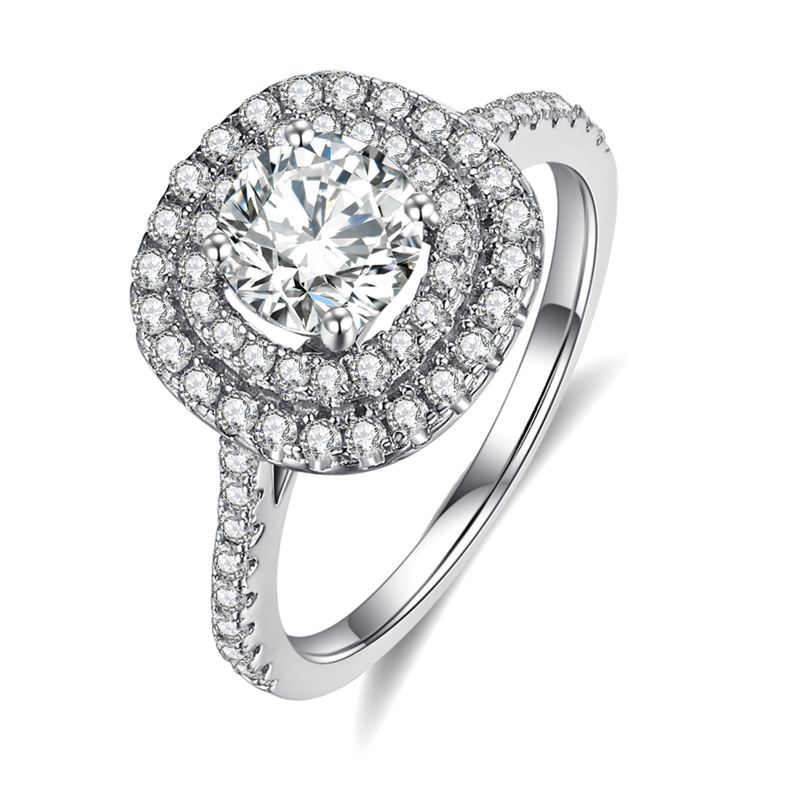 Fashion Luxury Round Bag Women's Ring S925 Silver Plated Platinum Primary and Secondary Set Ring Stacking Customized Main Stone Moissanite Diamond 1.0ct/Secondary Stone High Carbon Diamond