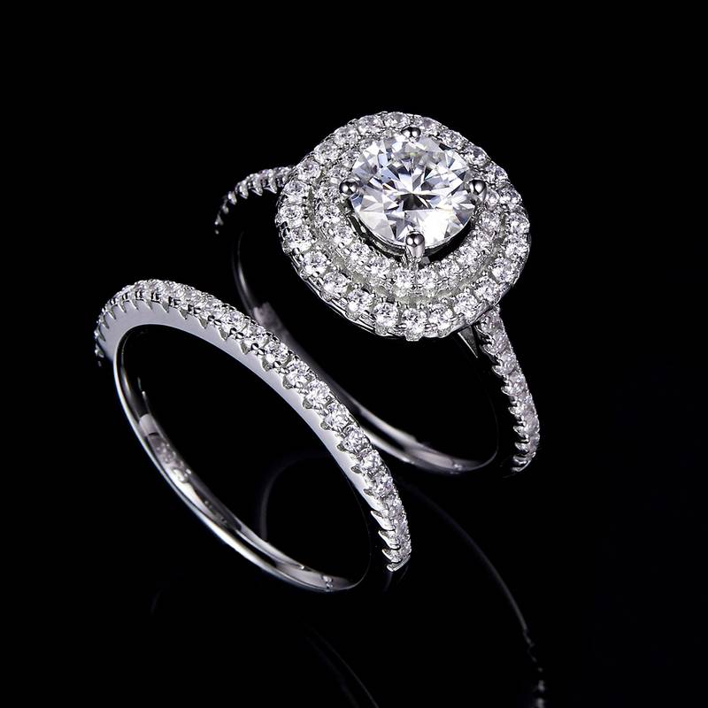 Fashion Luxury Round Bag Women's Ring S925 Silver Plated Platinum Primary and Secondary Set Ring Stacking Customized Main Stone Moissanite Diamond 1.0ct/Secondary Stone High Carbon Diamond