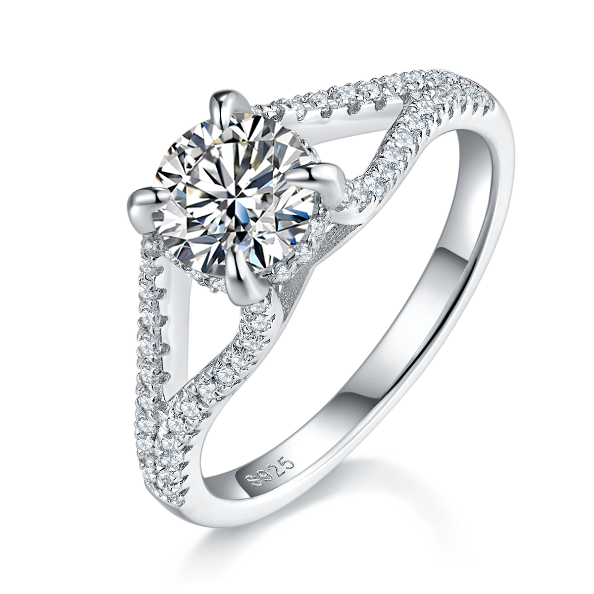 Group inlaid niche four claw women's ring S925 silver plated platinum main and secondary sets of rings stacked and customized main stone moissanite  1.0ct/secondary stone high carbon diamond