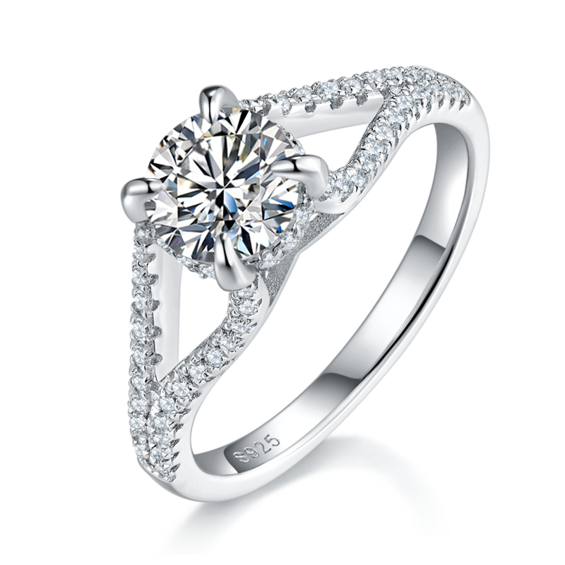 Group inlaid niche four claw women's ring S925 silver plated platinum main and secondary sets of rings stacked and customized main stone moissanite diamond 1.0ct/secondary stone high carbon diamond