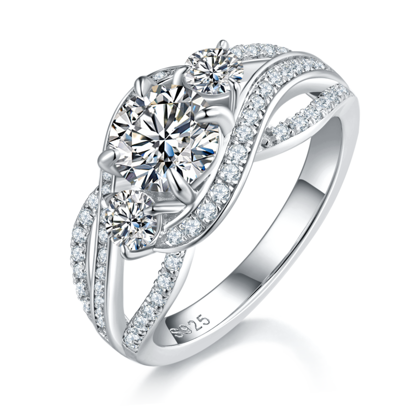 Exaggerated Twisted Arm Cross Women's Ring S925 Silver Plated Platinum Primary and Secondary Set Ring Stacking Customized Main Stone Moissanite Diamond 1.0ct/Secondary Stone High Carbon Diamond