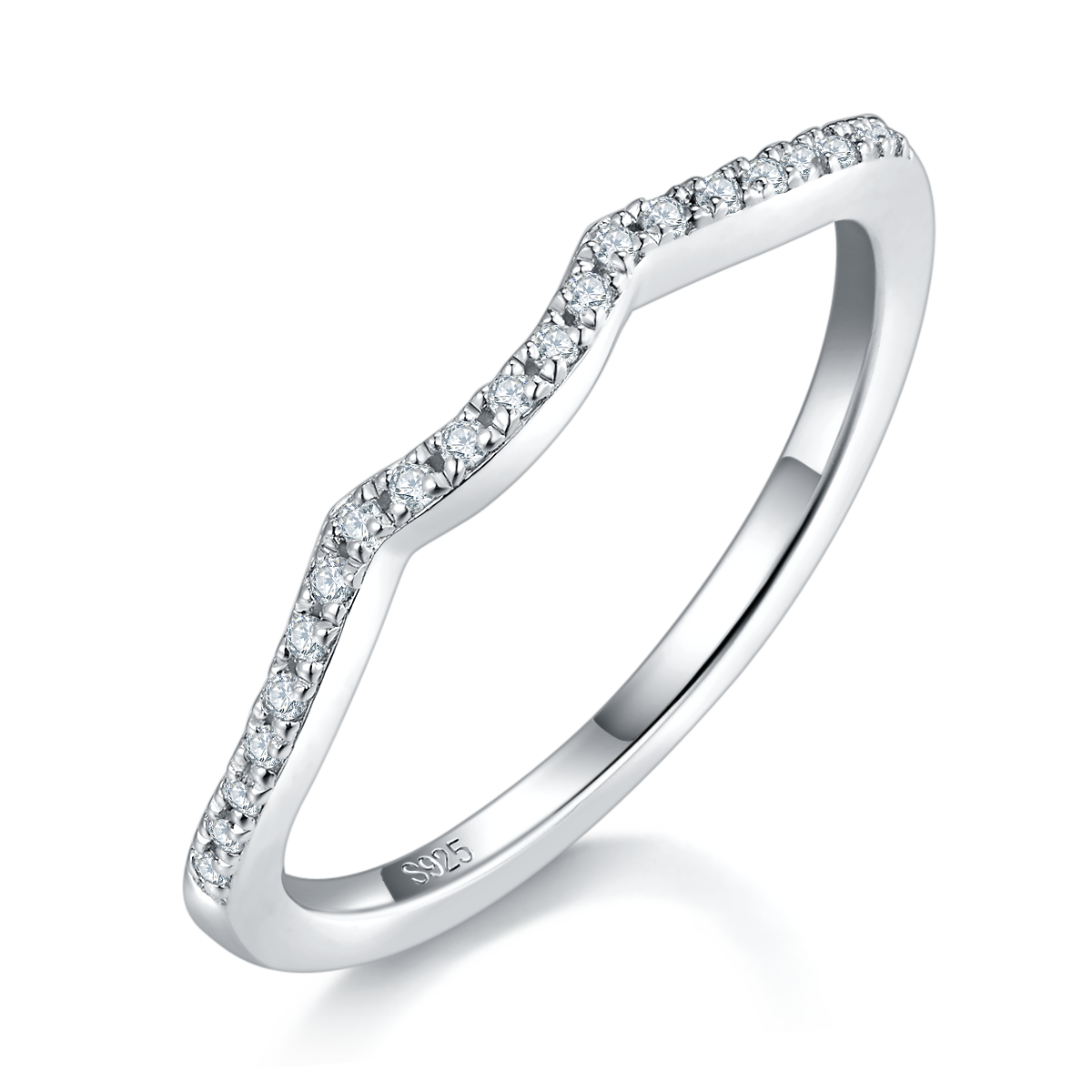 个性双层交叉女戒S925银镀白金主副套戒叠戴定制主石莫桑钻1.0ct/副石高碳钻