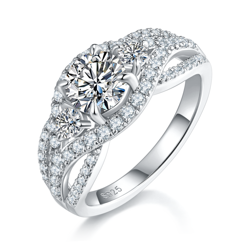 Personalized Double layered Cross Women's Ring S925 Silver Plated Platinum Primary and Secondary Set Ring Stacked Customized Main Stone Moissanite Diamond 1.0ct/Secondary Stone High Carbon Diamond