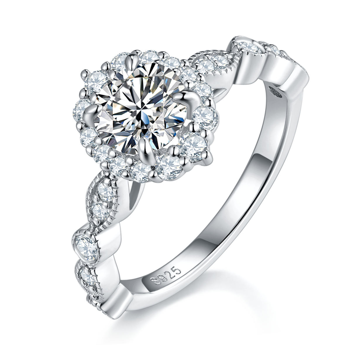 Flower shaped Diamond Women's Ring S925 Silver Plated Platinum Primary and Secondary Set Ring Stacked Customized Main Stone Moissanite  1.0ct/Secondary Stone High Carbon Diamond