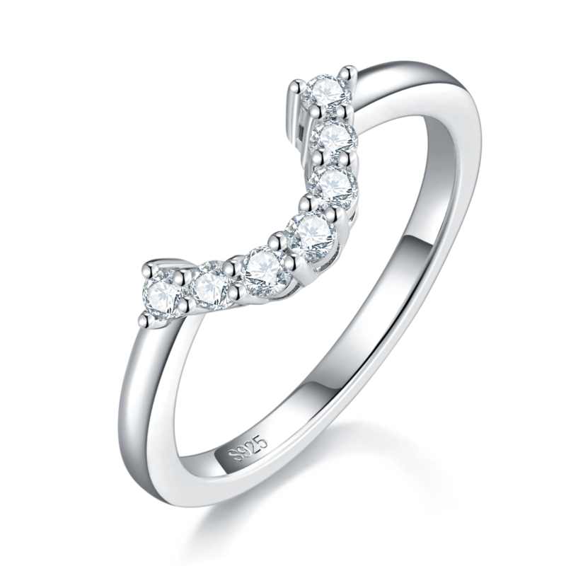 花形围钻女戒S925银镀白金主副套戒叠戴定制主石莫桑钻1.0ct/副石高碳钻