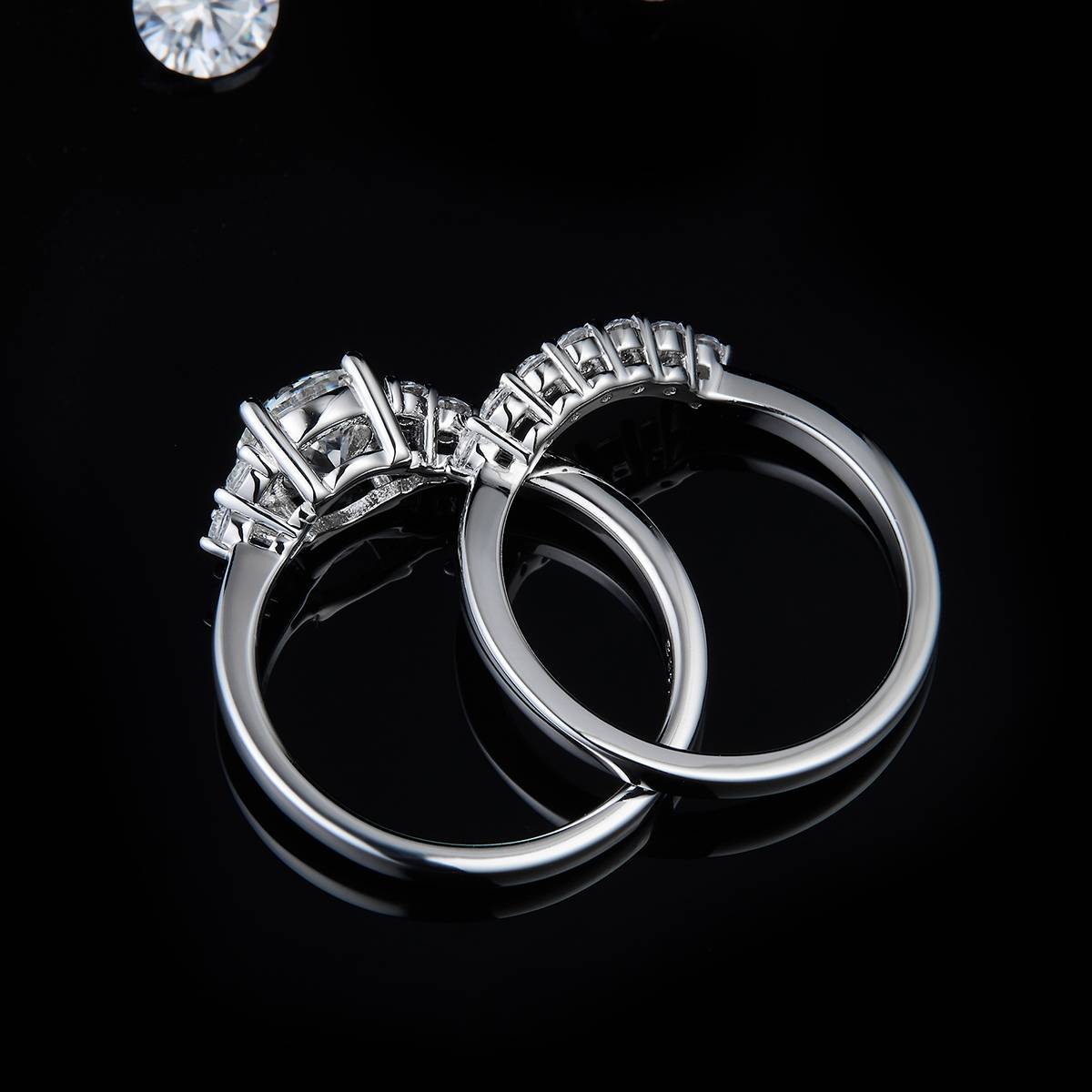 Sansheng Stone Four Claw Women's Ring S925 Silver Plated Platinum Primary and Secondary Set Ring Stacking Customized Main Stone Moissanite  1.0ct/Secondary Stone High Carbon Diamond