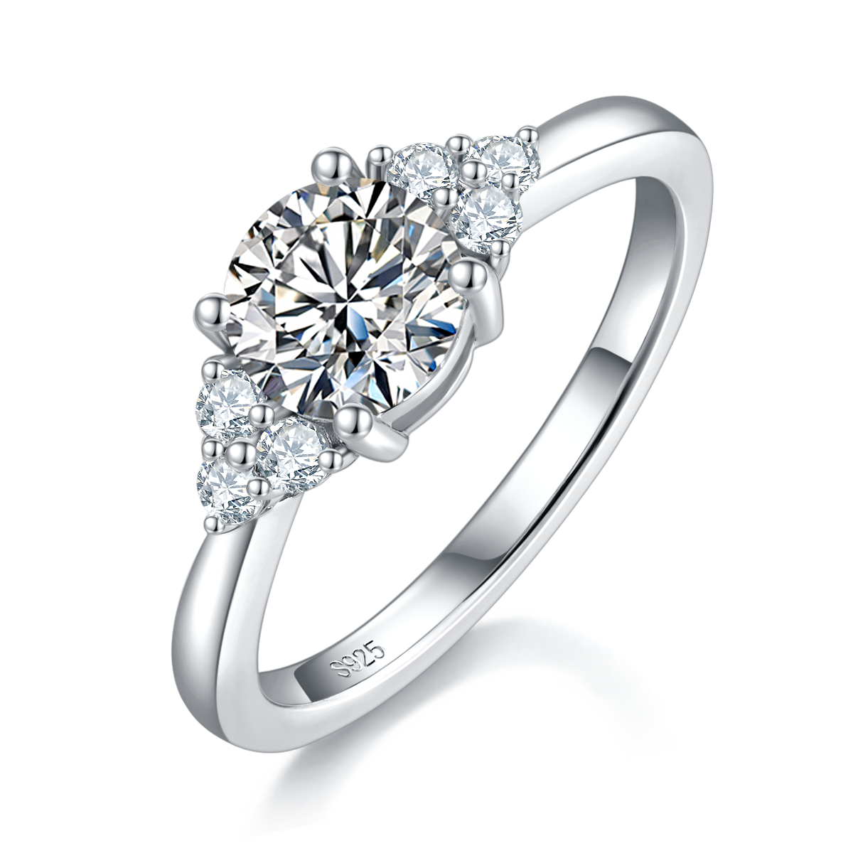 Sansheng Stone Four Claw Women's Ring S925 Silver Plated Platinum Primary and Secondary Set Ring Stacking Customized Main Stone Moissanite  1.0ct/Secondary Stone High Carbon Diamond