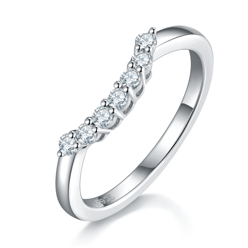 Sansheng Stone Four Claw Women's Ring S925 Silver Plated Platinum Primary and Secondary Set Ring Stacking Customized Main Stone Moissanite Diamond 1.0ct/Secondary Stone High Carbon Diamond