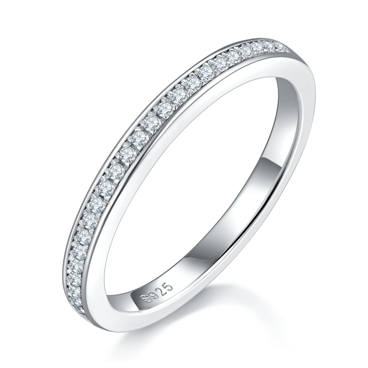 Luxury high-end round bag women's ring S925 silver plated platinum main and secondary sets of rings, stacked and customized main stone moissanite  1.0ct/secondary stone high carbon diamond