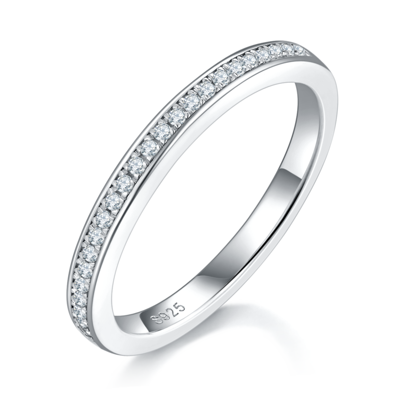 Luxury high-end round bag women's ring S925 silver plated platinum main and secondary sets of rings, stacked and customized main stone moissanite diamond 1.0ct/secondary stone high carbon diamond