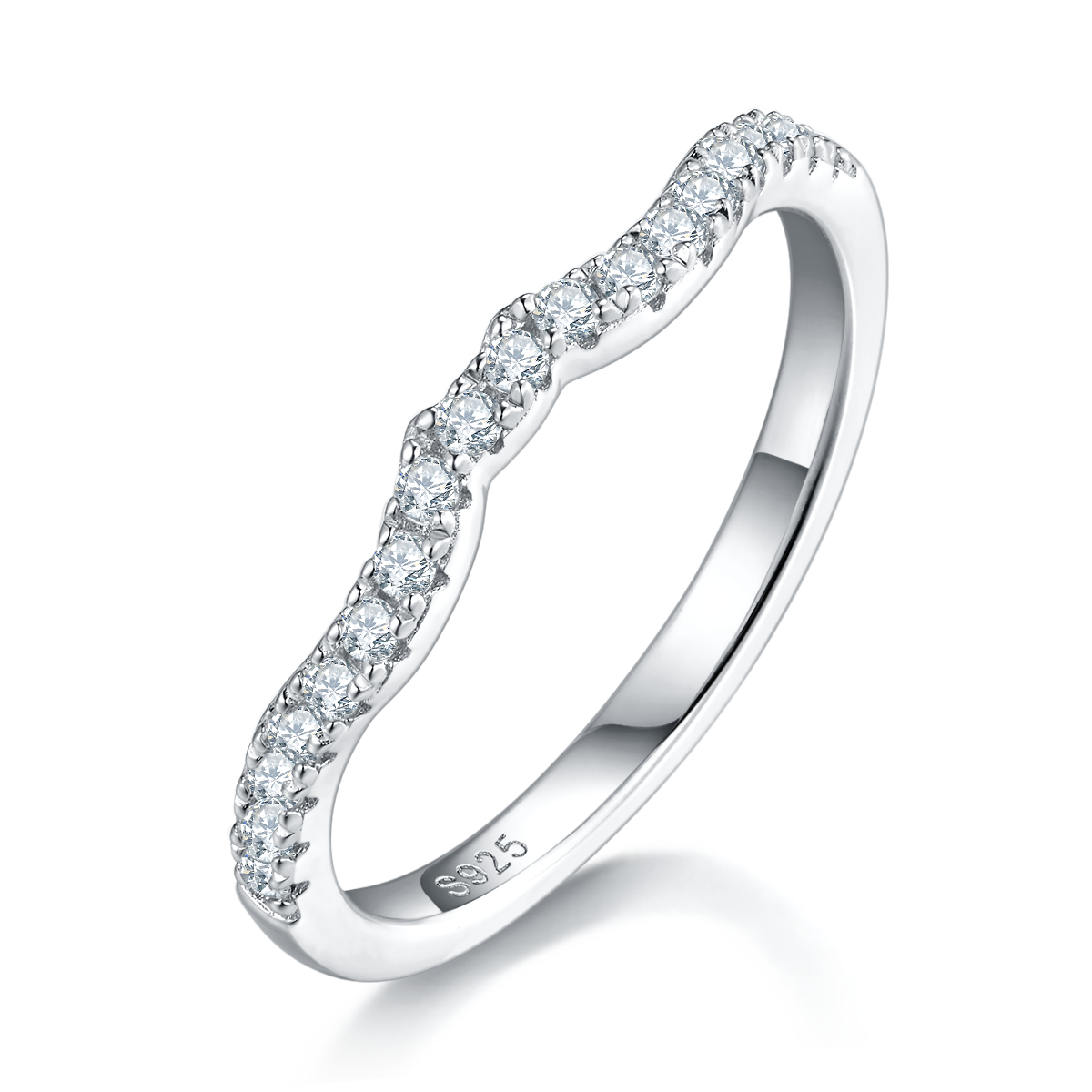 轻奢四爪女戒S925银镀白金主副套戒叠戴定制主石莫桑钻1.0ct/副石高碳钻