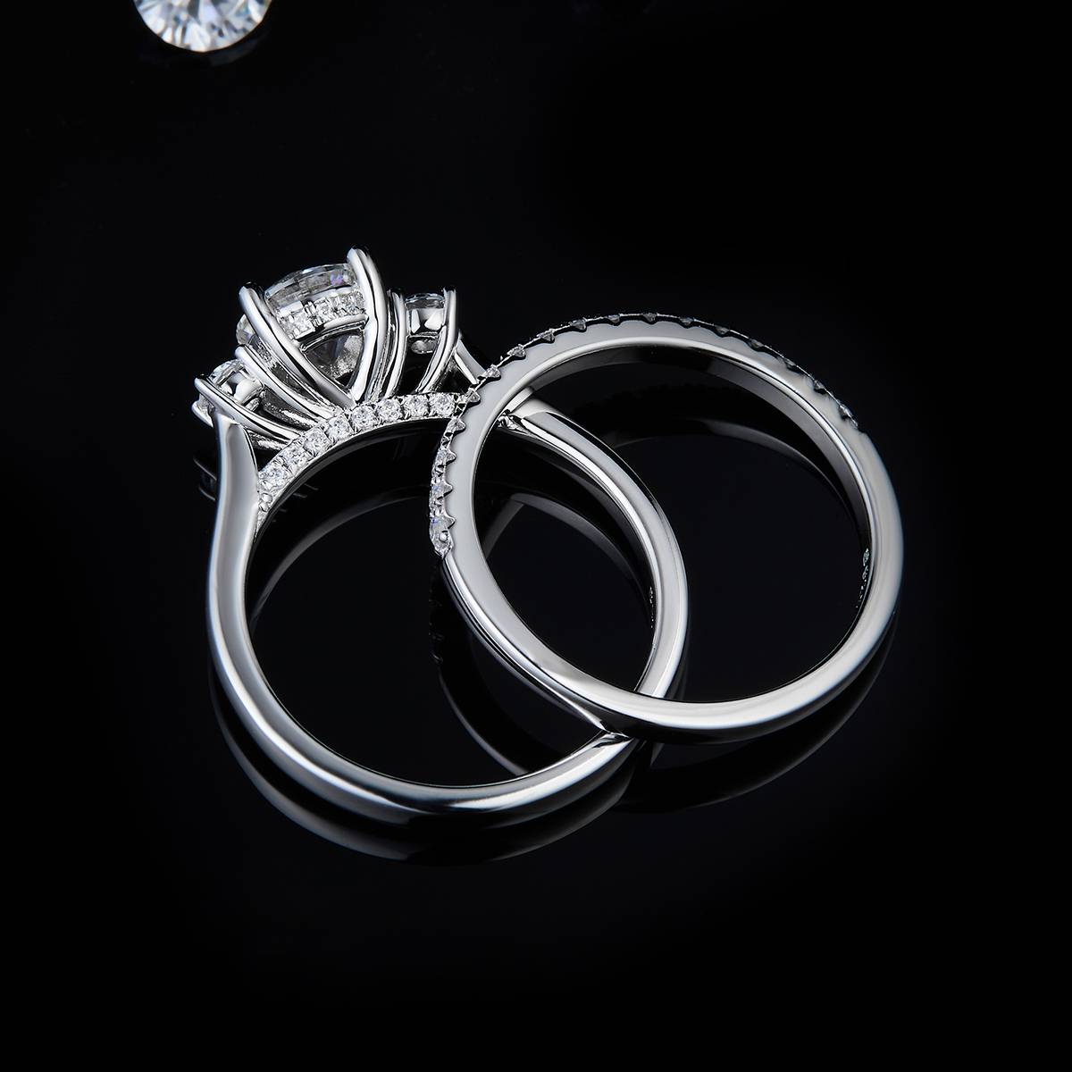 Three Lives Three Generations Women's Ring S925 Silver Plated Platinum Primary and Secondary Set Ring Stacked Customized Main Stone Moissanite  1.0ct/Secondary Stone High Carbon Diamond