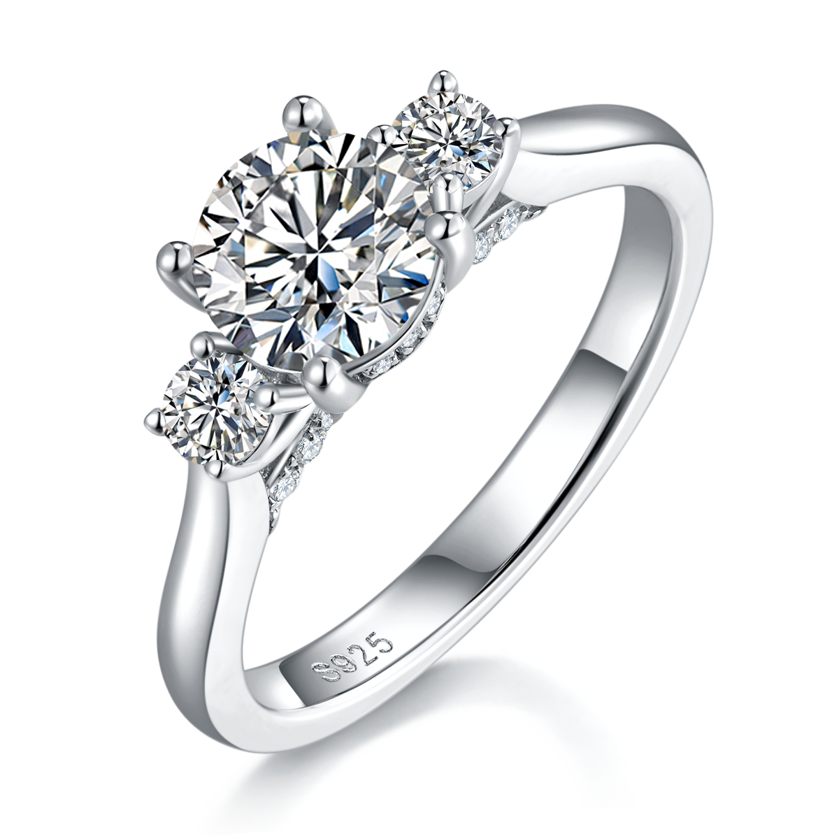 Three Lives Three Generations Women's Ring S925 Silver Plated Platinum Primary and Secondary Set Ring Stacked Customized Main Stone Moissanite  1.0ct/Secondary Stone High Carbon Diamond