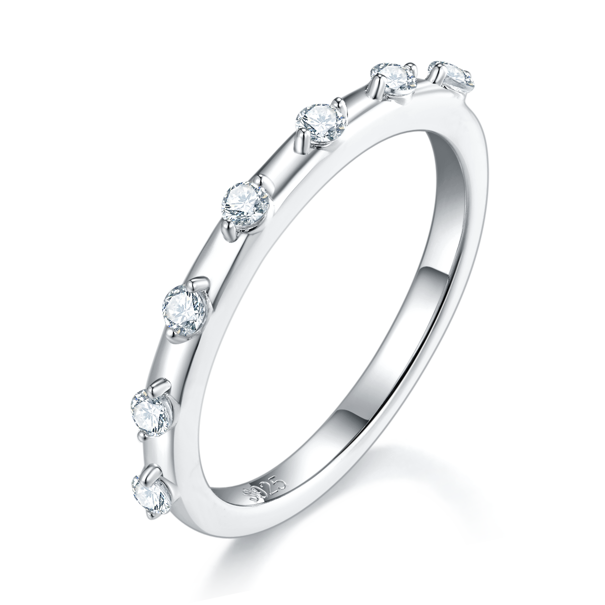 Exquisite and compact women's ring S925 silver plated platinum main and secondary sets, stacked and customized main stone moissanite  1.0ct/secondary stone high carbon diamond