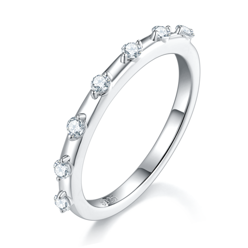 Exquisite and compact women's ring S925 silver plated platinum main and secondary sets, stacked and customized main stone moissanite diamond 1.0ct/secondary stone high carbon diamond