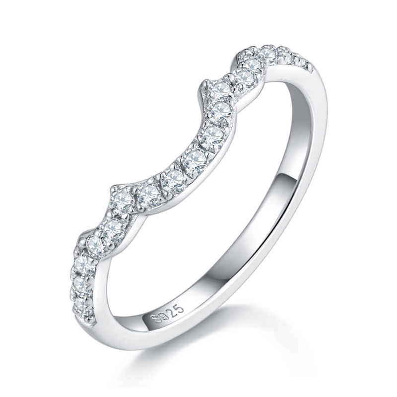 豪镶三石圆包女戒S925银镀白金主副套戒叠戴定制主石莫桑钻1.0ct/副石高碳钻