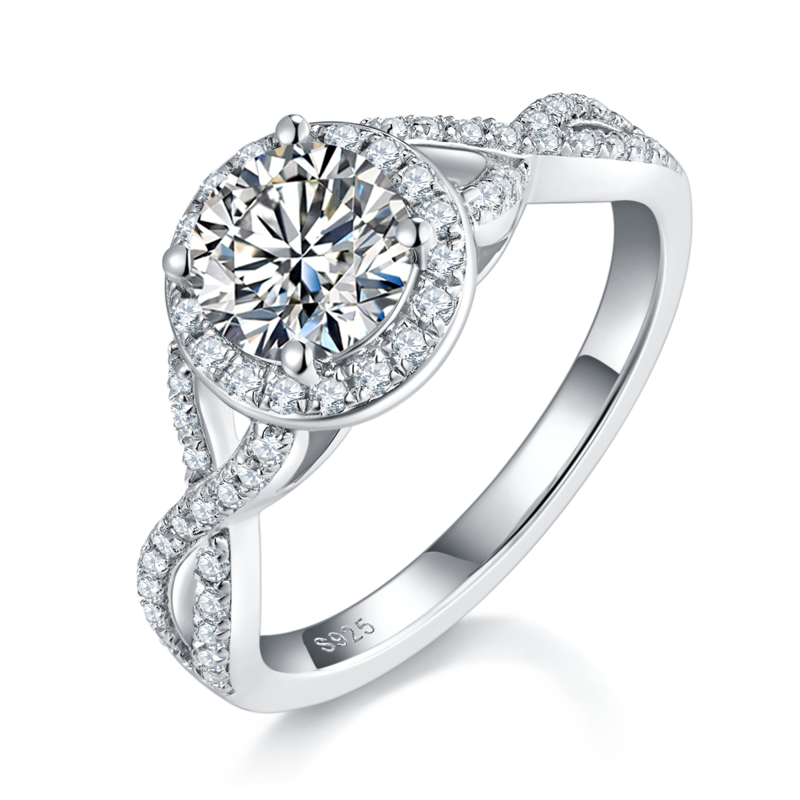 Cross Luxury Round Bag Women's Ring S925 Silver Plated Platinum Primary and Secondary Set Ring Stacking Customized Main Stone Moissanite Diamond 1.0ct/Secondary Stone High Carbon Diamond