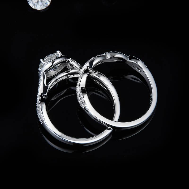 Cross Luxury Round Bag Women's Ring S925 Silver Plated Platinum Primary and Secondary Set Ring Stacking Customized Main Stone Moissanite Diamond 1.0ct/Secondary Stone High Carbon Diamond