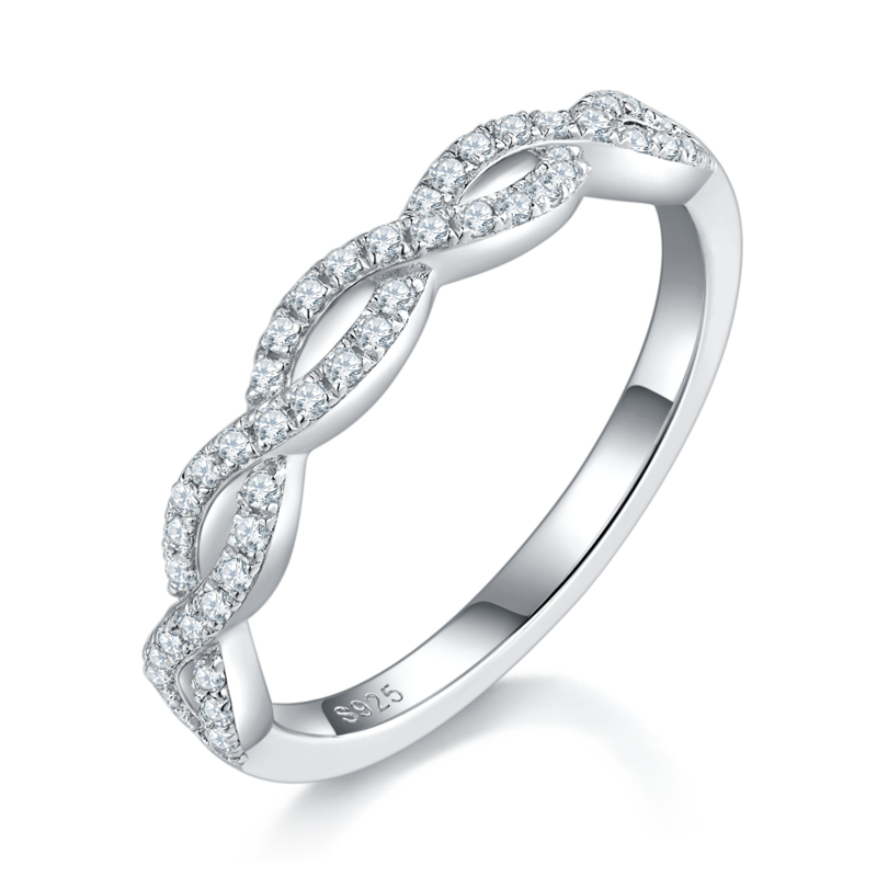 Cross Luxury Round Bag Women's Ring S925 Silver Plated Platinum Primary and Secondary Set Ring Stacking Customized Main Stone Moissanite Diamond 1.0ct/Secondary Stone High Carbon Diamond